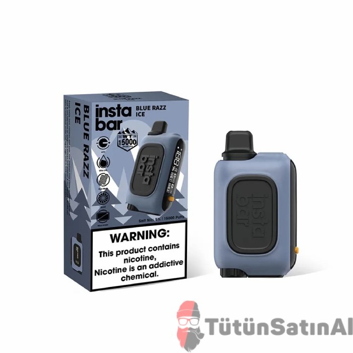 InstaBar WT15000 Blue Razz İce Rechargeable Disposable Device 1 InstaBar WT15000 Blue Razz İce Rechargeable Disposable Device